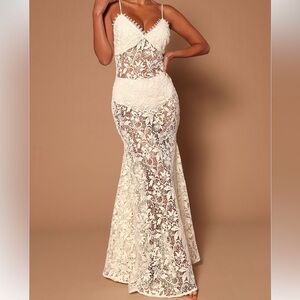 Fashion Nova Luxe Anita Crochet Maxi Dress - Cream Size XS